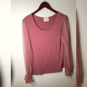Willow Young Contemporary Dusty Rose Mauve Lace Sleeve Blouse